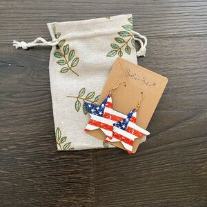 Stars and Stripes 2” distressed Wood Patriotic Earrings Summer Holiday